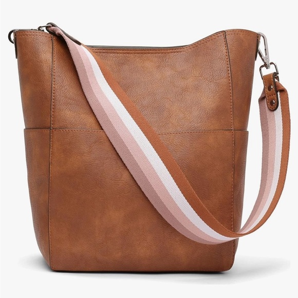 Bromen Handbags - Chic Brown Shoulder Bag with Striped Strap